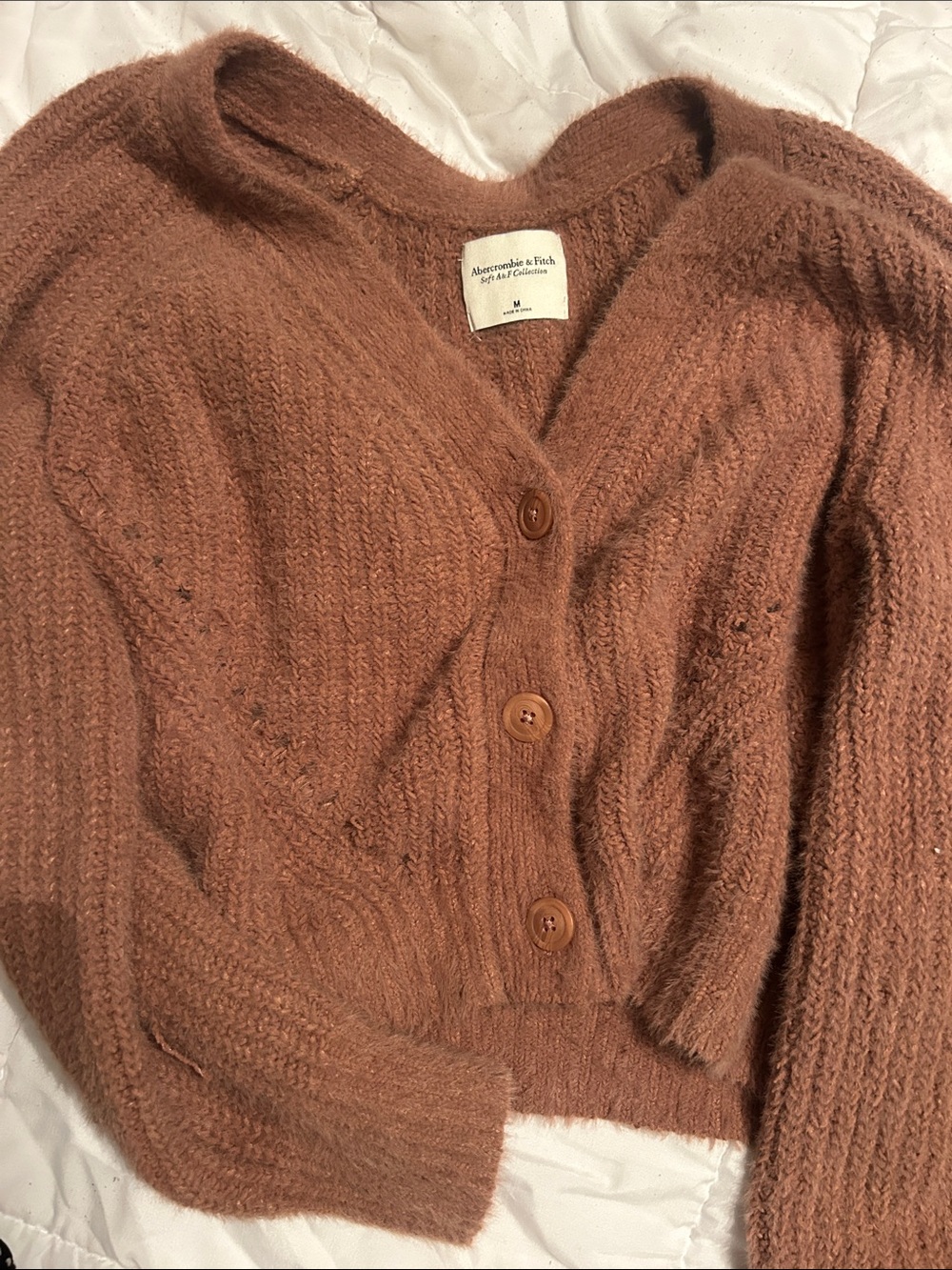 Abercrombie & Fitch Rust Brown Fuzzy V-Neck Button Front Cardigan